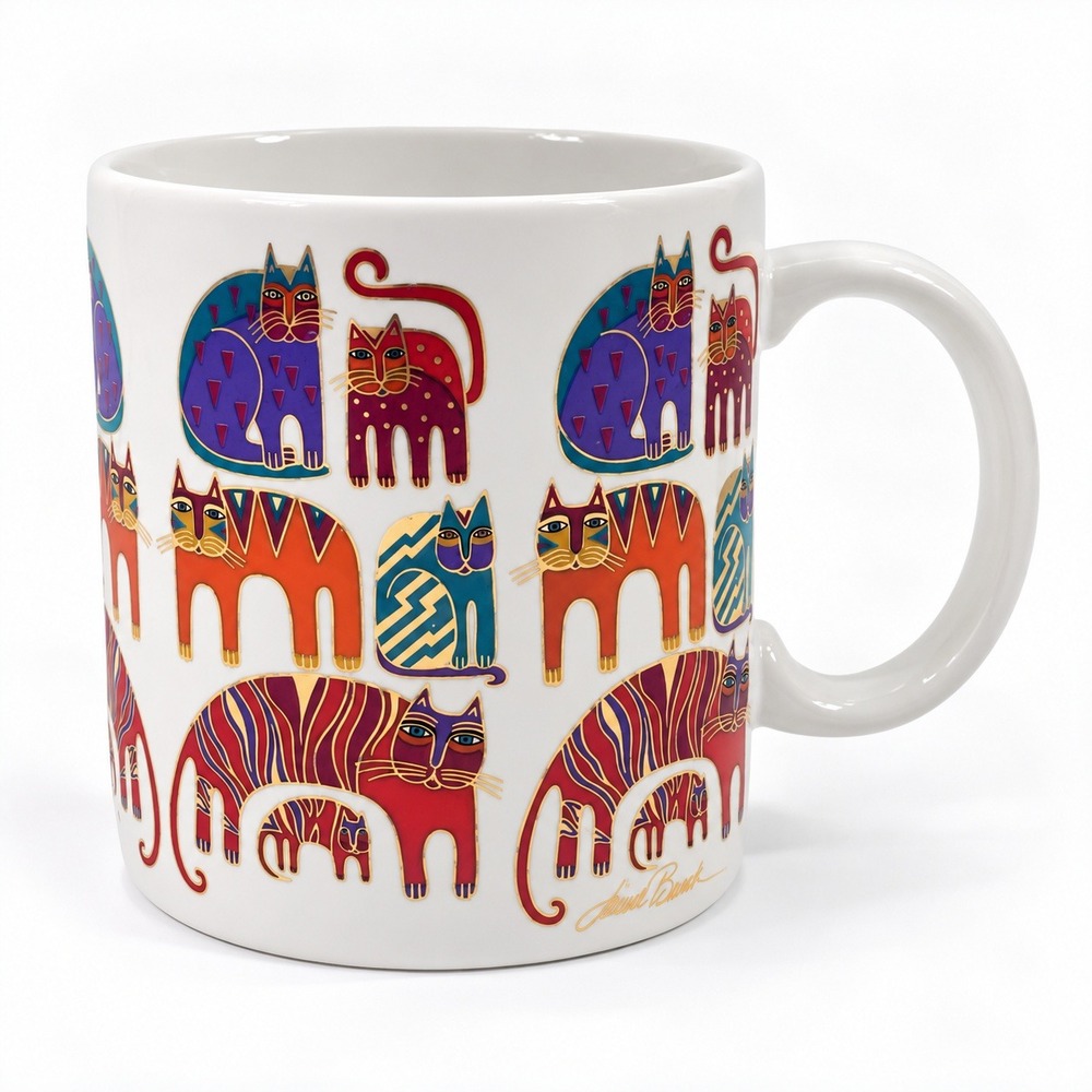 Vintage Laurel Burch Fantastic Felines Mug 1988 Colorful Cats Japan Maximalist